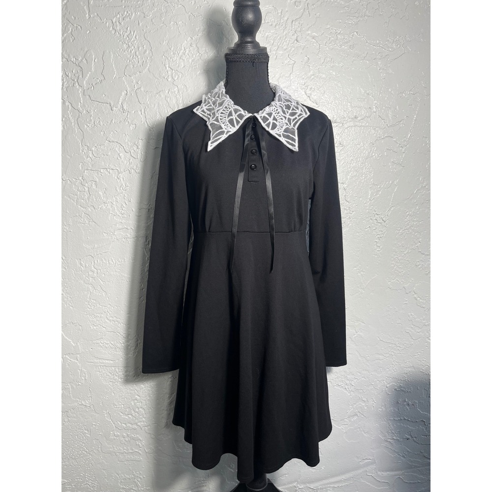 Killstar Black Gothic Spiderweb Lace Collar Skater Dress XL Witchy